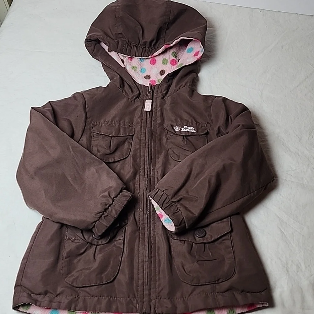 OshKosh B'gosh Brown Kids Jacket with Pink Polka Dot Lining Size 4T Reversible